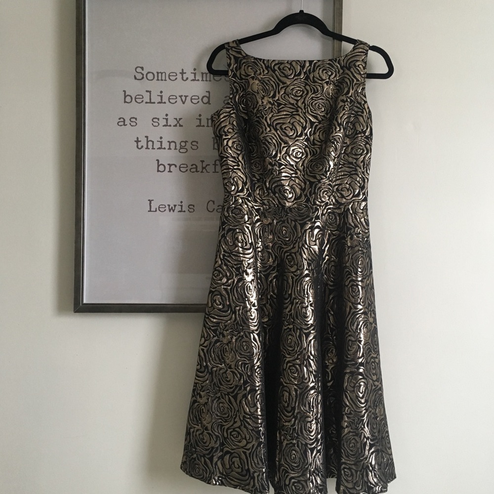 Vintage-style gold embroidered cocktail dress NWT